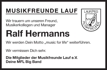 Traueranzeige von Ralf Hermanns von Pegnitz-Zeitung